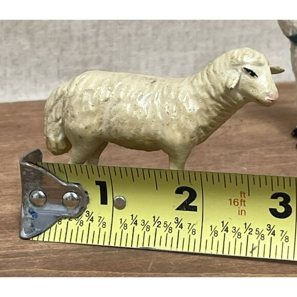 Antique German Putz Nativity Lamb Composition Crèche Figure 3 In Grazing Small - Picture 6 of 7